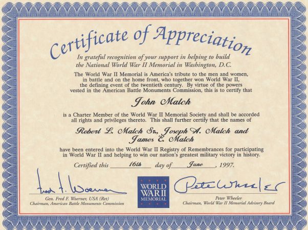 WWII Certificate